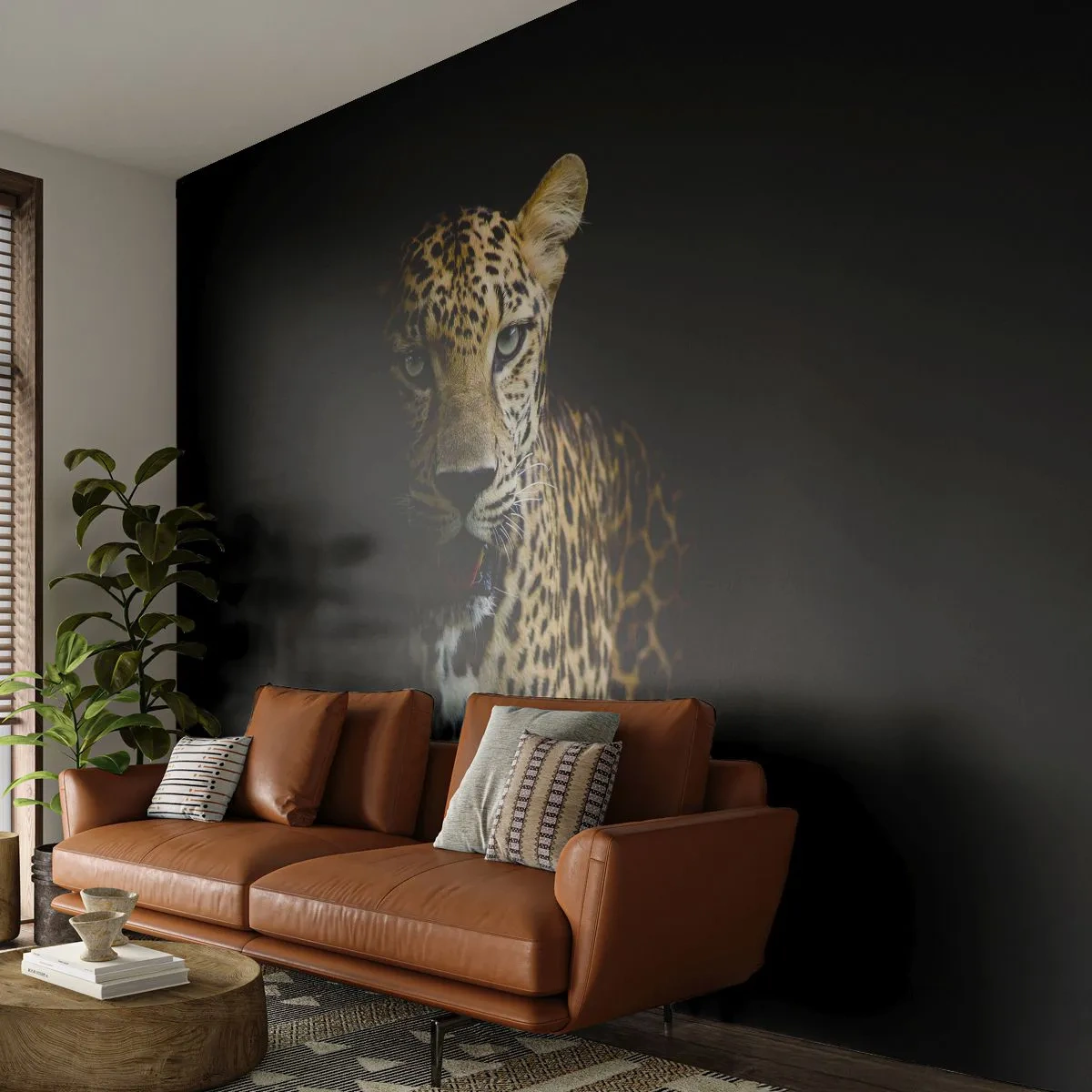 Fototapeta Samoprzylepna Deluxe Sticker - Mroczne piękno - Zwierzęta, Lampart, Dziki Kot - 250x175 cm