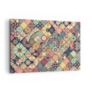 Obraz na płótnie - Kolorowe geometryczne wzory inspirowane stylem marokańskim - 100x70cm - Marokańskie klimaty - Nowoczesna dekoracja ścienna do salonu, kuchni i sypialni ARTTOR