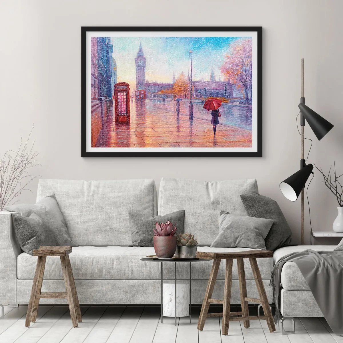 Plakat w czarnej ramie - Londyński jesienny dzień - 91x61 cm