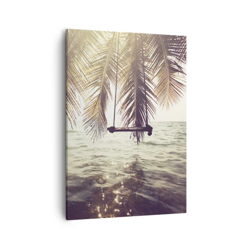 Obraz na płótnie - Huśtawka nad wodą w tropikalnym słońcu - 50x70cm - Można bujać w obłokach do woli - Nowoczesna dekoracja ścienna do salonu, kuchni i sypialni ARTTOR
