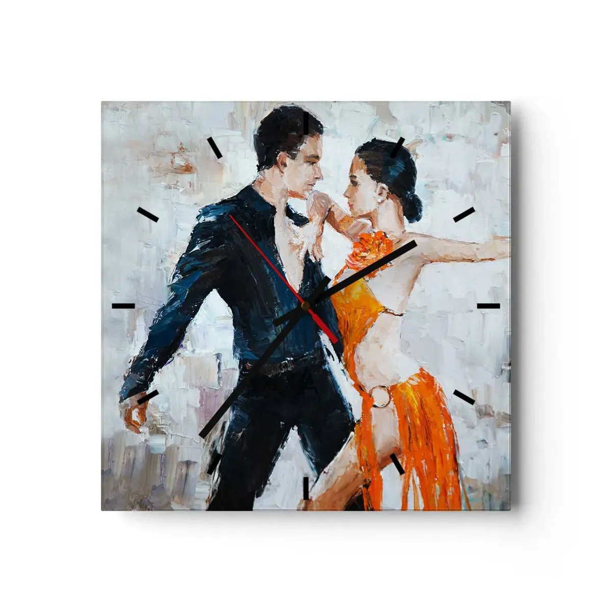 Zegar ścienny - Dynamiczna para tańcząca w stylu latynoamerykańskim - 30x30cm - Dirty dancing - Nowoczesna dekoracja ścienna do salonu i sypialni ARTTOR