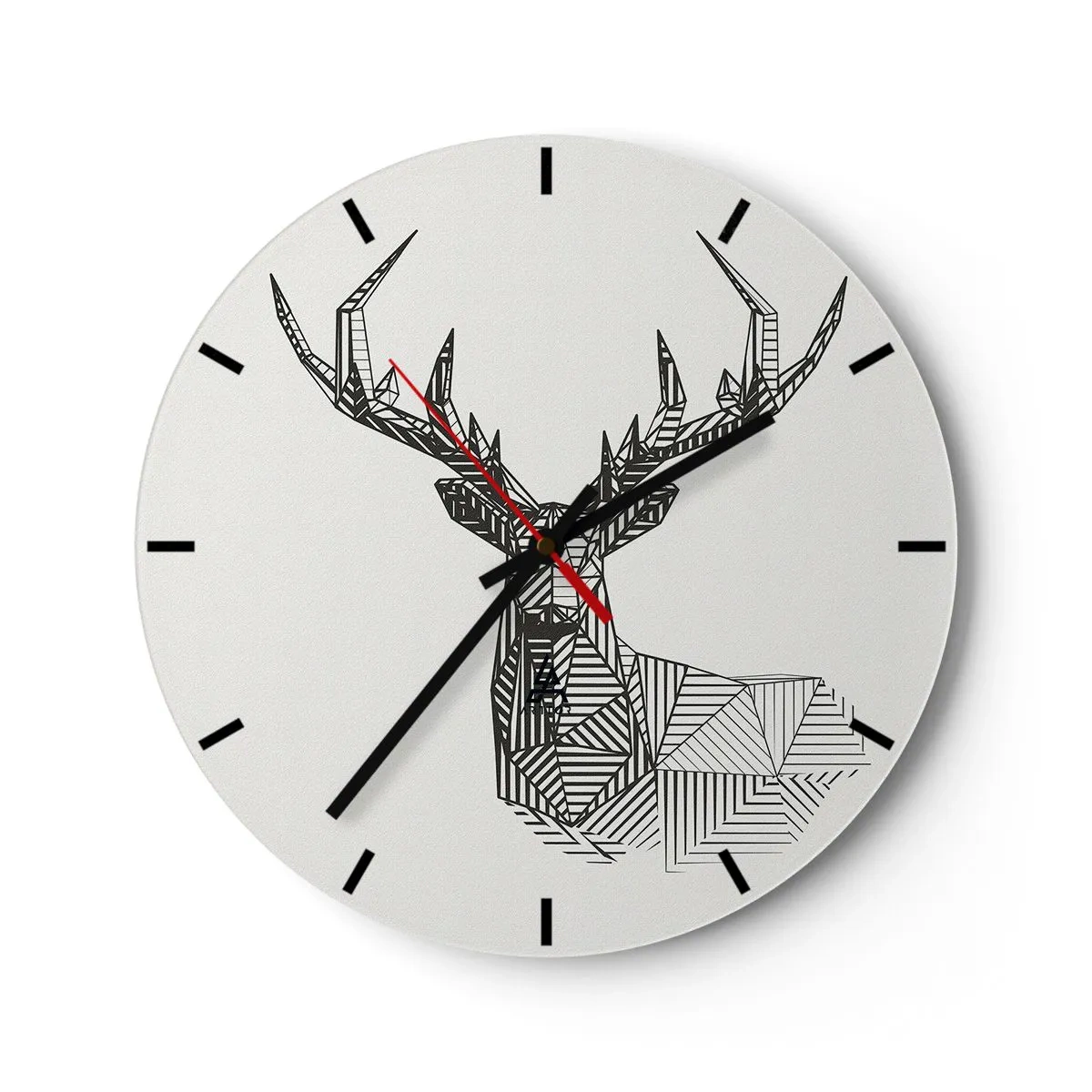Zegar ścienny - Geometryczny jeleń w stylu linearnym na jasnym tle - 30x30cm - Jeleń w kubistycznym stylu - Nowoczesna dekoracja ścienna do salonu, kuchni i sypialni ARTTOR
