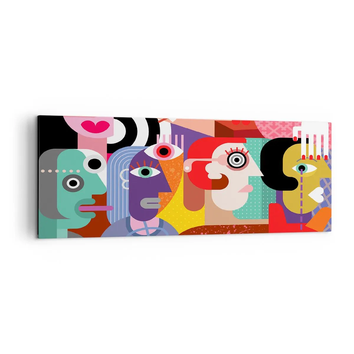 Obraz na płótnie - Kolorowa abstrakcja z geometrycznymi twarzami - 140x50cm - My od pana Picassa - Nowoczesna dekoracja ścienna do salonu i sypialni ARTTOR