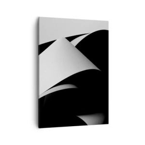 Obraz na płótnie - Minimalistyczna kompozycja czarno-białych, falistych form o płynnych kształtach - 50x70cm - Płaszczyzny światła z głębi cienia - Nowoczesna dekoracja ścienna do salonu, kuchni i sypialni ARTTOR