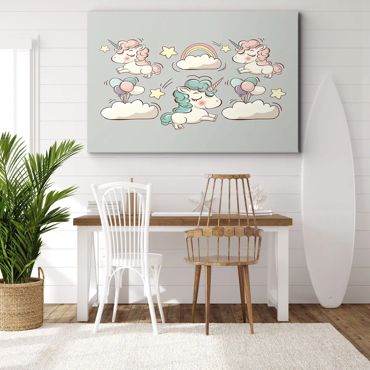 Obraz na płótnie - Na pewno istnieją… - Urocze jednorożce na pastelowym tle - 70x50cm