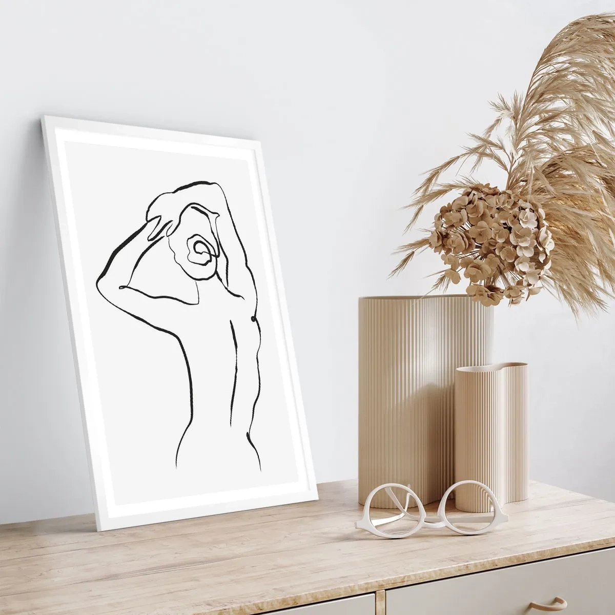 Plakat w białej ramie - Akt o poranku - 50x70 cm