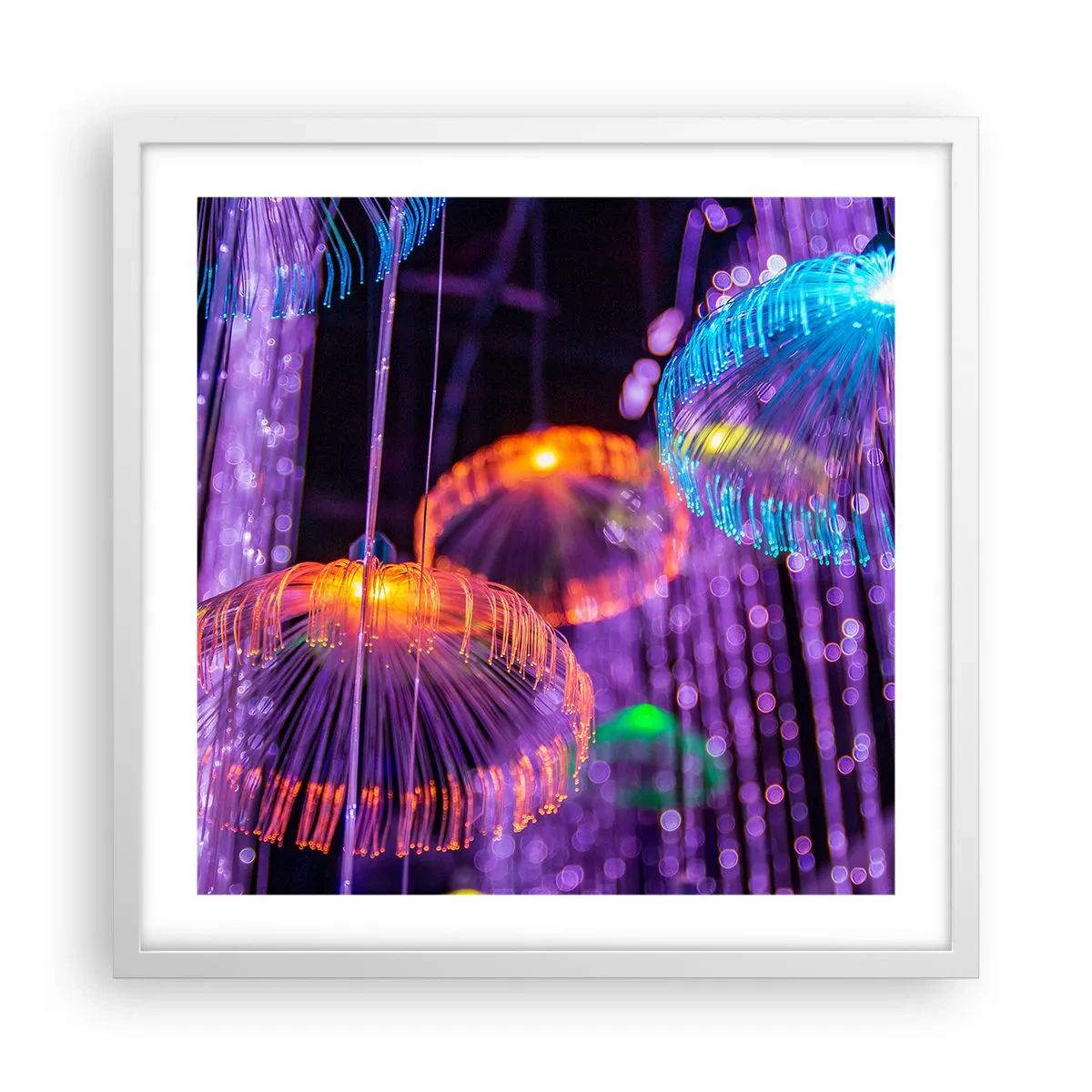 Plakat w białej ramie - Świetlna fontanna - 50x50 cm