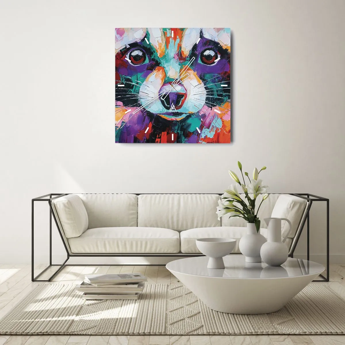 Zegar ścienny - Kolorowy portret szopa w stylu malarstwa ekspresyjnego - 30x30cm - Tylko dobre emocje - Nowoczesna dekoracja ścienna do salonu i sypialni ARTTOR