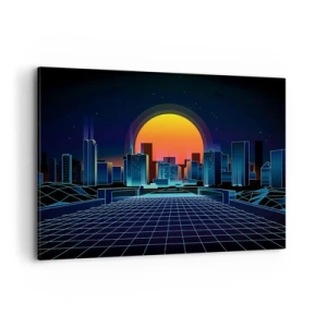 Obraz na płótnie - Futurystyczna panorama miasta w stylu neonowym - 100x70cm - Wciąż chcesz do realu? - Nowoczesna dekoracja ścienna do salonu, kuchni i sypialni ARTTOR