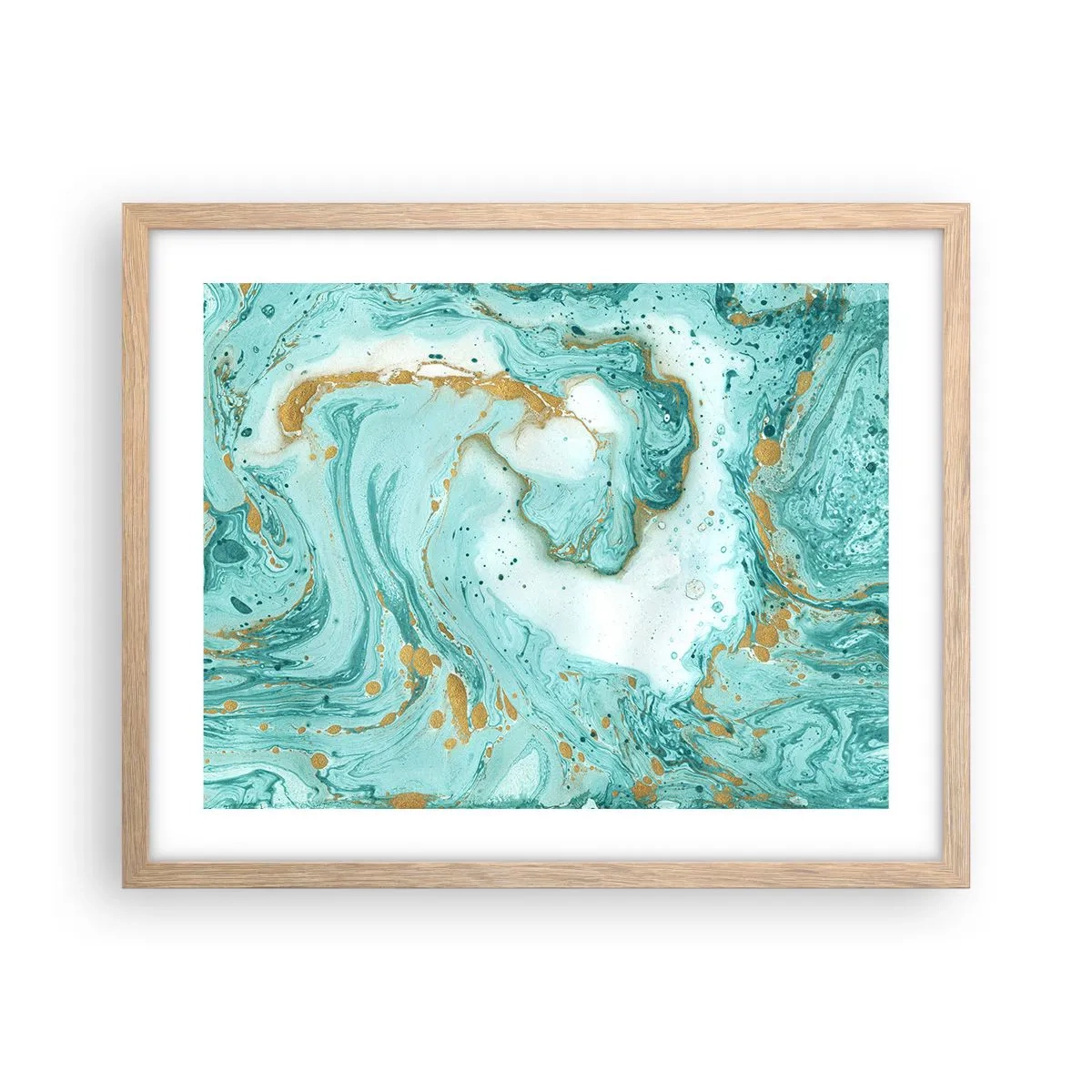 Plakat w ramie jasny dąb - Pod wielką falą z epoki Edo - 50x40 cm