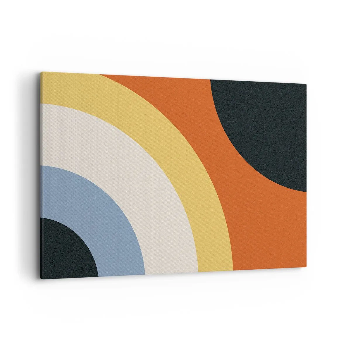 Obraz na płótnie - Abstrakcyjna grafika z kolorowymi łukami i kontrastowymi kołami - 120x80cm - Ku sobie - Nowoczesna dekoracja ścienna do salonu, kuchni i sypialni ARTTOR