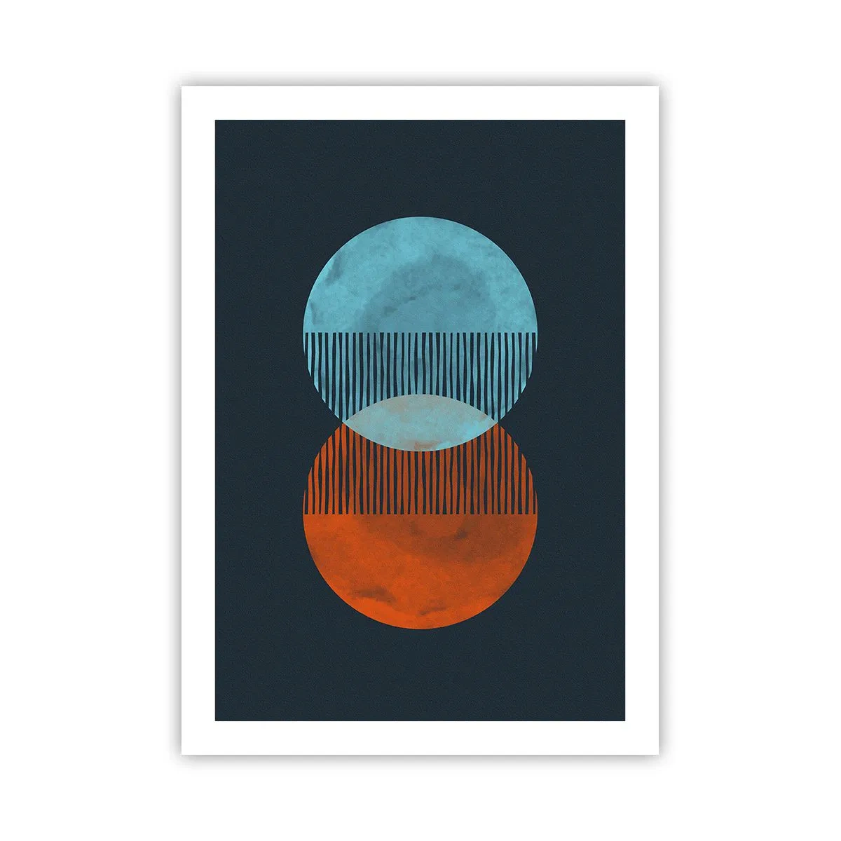 Plakat - Abstrakcyjne koła w odcieniach niebieskiego i pomarańczowego - 50x70cm - Astronomiczna fantazja - Nowoczesna dekoracja ścienna do salonu, kuchni i sypialni ARTTOR