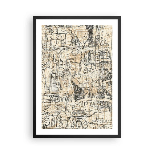 Plakat w czarnej ramie - Abstrakcyjny wzór geometryczny w odcieniach beżu i czerni - 50x70cm - Czeka na rozszyfrowanie - Nowoczesna dekoracja ścienna do salonu i sypialni ARTTOR