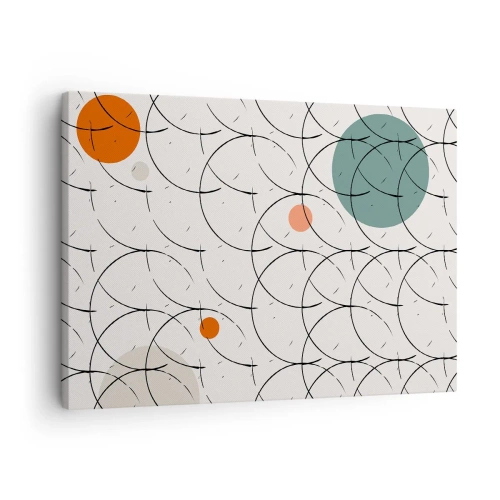 Obraz na płótnie - Geometryczny wzór z kolorowymi okręgami na jasnym tle - 70x50cm - W pop-artowym duchu - Nowoczesna dekoracja ścienna do salonu i sypialni ARTTOR