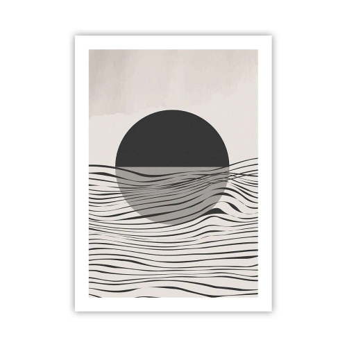 Plakat - Abstrakcyjny zachód słońca z liniami fal - 50x70cm - Kompozycja połowiczna - Nowoczesna dekoracja ścienna do salonu, kuchni i sypialni ARTTOR