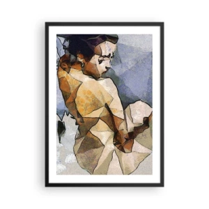 Plakat w czarnej ramie - Kobieca sylwetka w stylu mozaikowym z geometrycznymi kształtami - 50x70cm - W duchu kubizmu - Nowoczesna dekoracja ścienna do salonu i sypialni ARTTOR