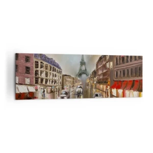 Obraz na płótnie - Wieczorny pejzaż ulicy Paryża z widokiem na wieżę Eiffla - 160x50cm - Liczy się tylko ona - Nowoczesna dekoracja ścienna do salonu i sypialni ARTTOR