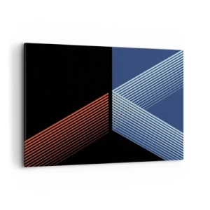 Obraz na płótnie - Geometryczne linie w odcieniach czerwieni i błękitu - 100x70cm - Prosta historia - Nowoczesna dekoracja ścienna do salonu, kuchni i sypialni ARTTOR
