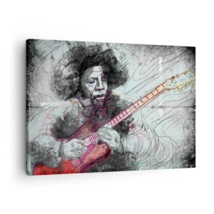 Obraz na płótnie - Artystyczny portret gitarzysty w technice szkicu - 70x50cm - Na falach muzyki - Nowoczesna dekoracja ścienna do salonu i sypialni ARTTOR