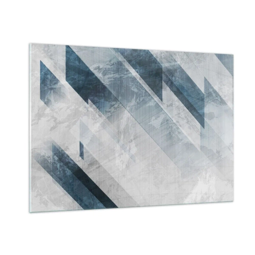 Obraz na szkle - Geometryczne pasy w odcieniach szarości i granatu - 100x70cm - Kompozycja przestrzenna – ruch szarości - Nowoczesna dekoracja ścienna do salonu, kuchni i sypialni ARTTOR
