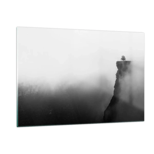 Obraz na szkle - Samotne drzewo na skraju urwiska w gęstej mgle - 120x80cm - Na skraju świata - Nowoczesna dekoracja ścienna do salonu, kuchni i sypialni ARTTOR