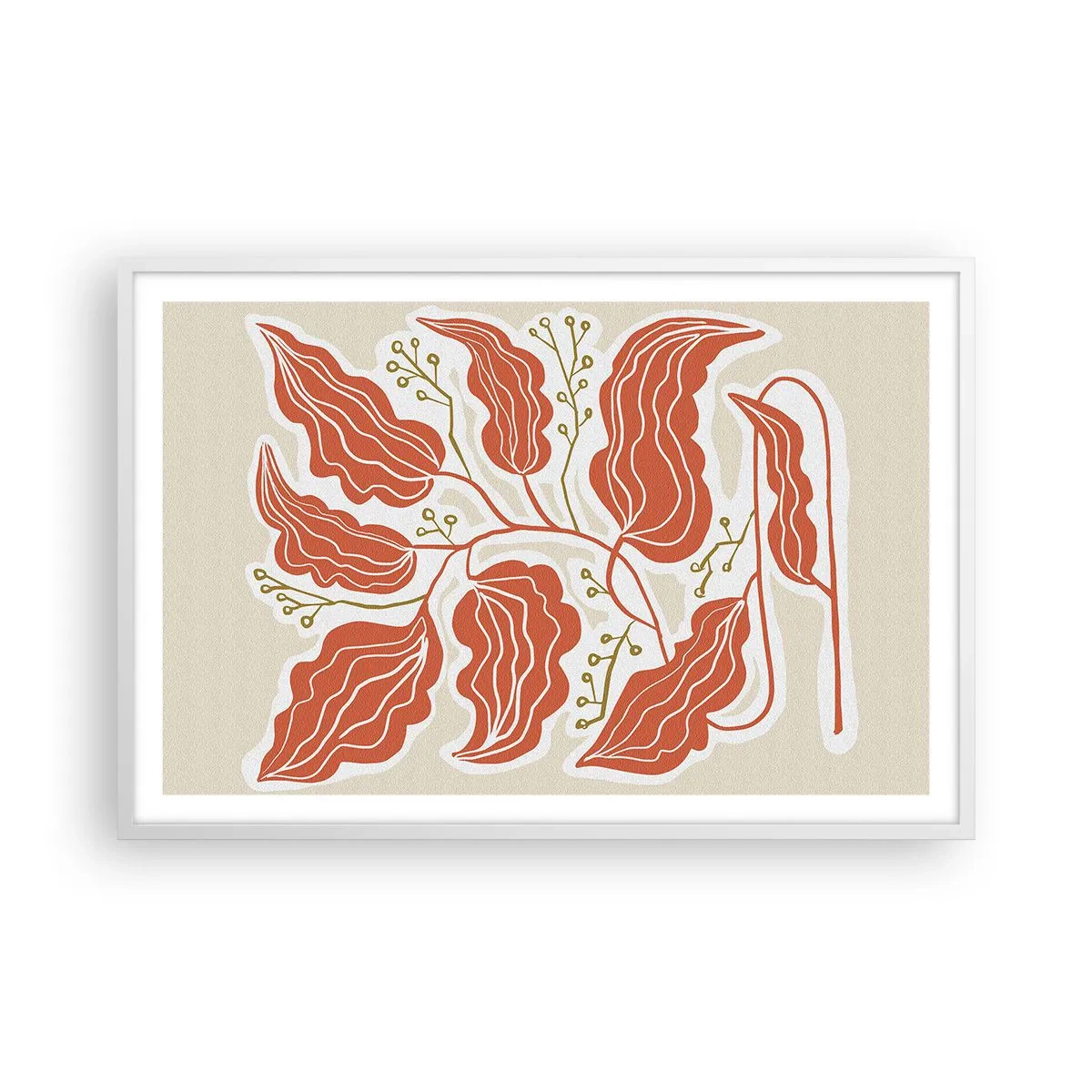 Plakat w białej ramie - Ludowo i koralowo - 91x61 cm