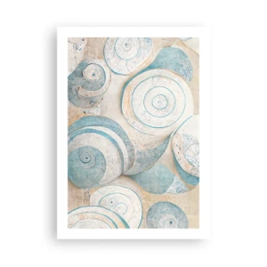 Plakat - Abstrakcyjne spirale w odcieniach błękitu i beżu - 50x70cm - Co kryje muszla? - Nowoczesna dekoracja ścienna do salonu, kuchni i sypialni ARTTOR