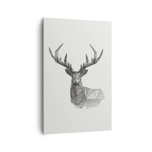 Obraz na płótnie - Geometryczny wizerunek jelenia w minimalistycznym czarno-białym stylu - 80x120cm - Jeleń w kubistycznym stylu - Nowoczesna dekoracja ścienna do salonu i sypialni ARTTOR