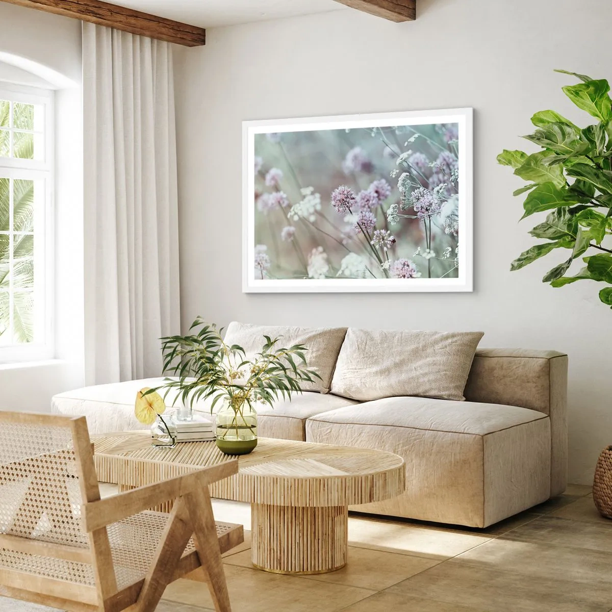 Plakat w białej ramie - Słodkie filigrany ziół - 70x50 cm