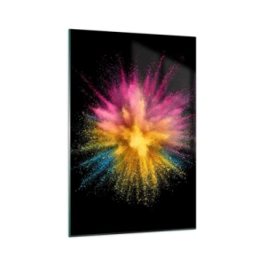 Obraz na szkle - Kolorowy wybuch proszków na czarnym tle - 70x100cm - Narodziny barw  - Nowoczesna dekoracja ścienna do salonu i sypialni ARTTOR