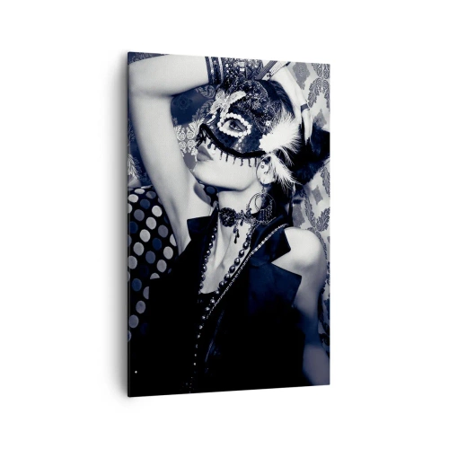 Obraz na płótnie - Kobieta w masce weneckiej na tle ozdobnych wzorów - 80x120cm - Dekoracje, ozdoby, desenie... - Nowoczesna dekoracja ścienna do salonu i sypialni ARTTOR