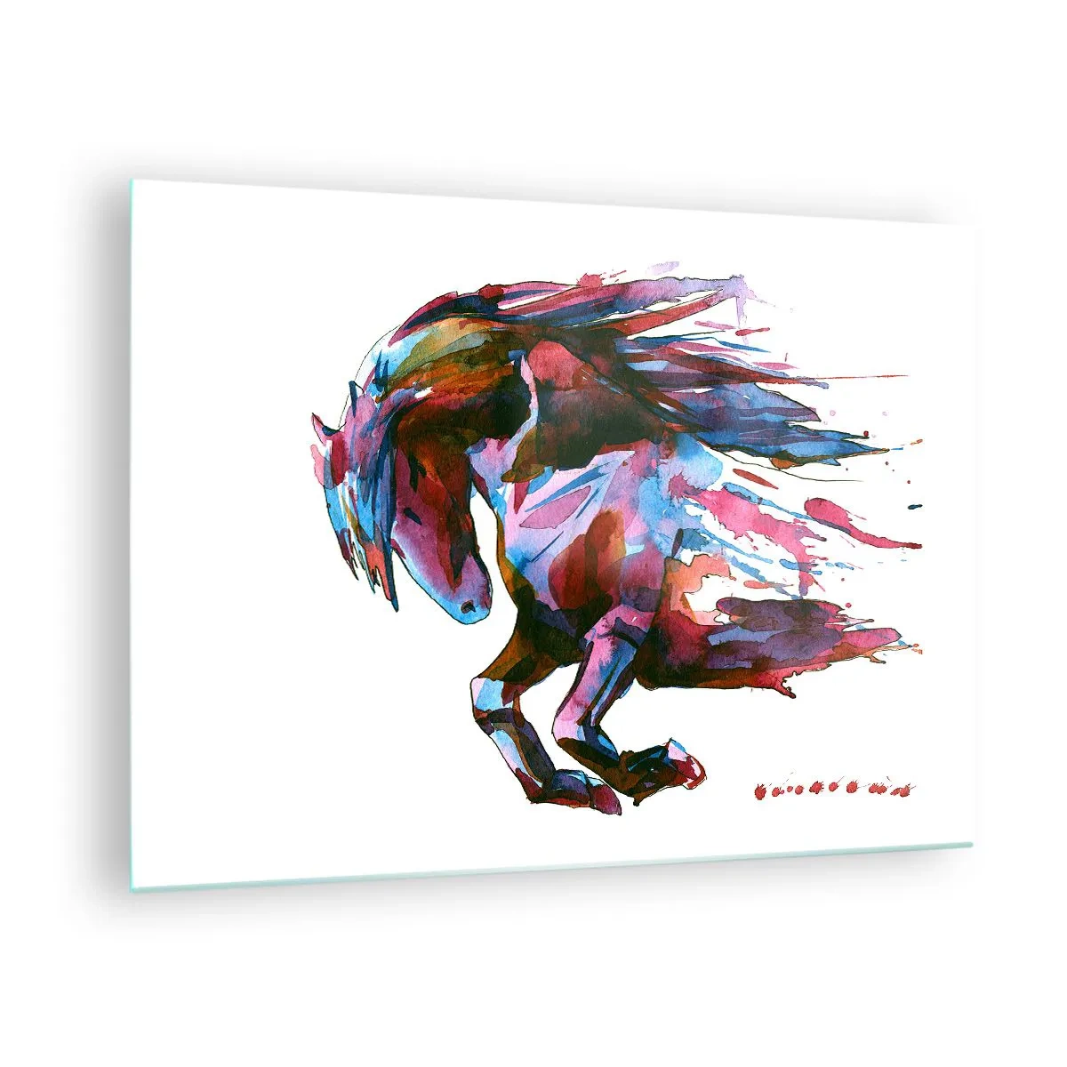 Obraz na szkle - Abstrakcyjny koń w dynamicznej kompozycji kolorów - 70x50cm - W uniesieniu - Nowoczesna dekoracja ścienna do salonu i sypialni ARTTOR
