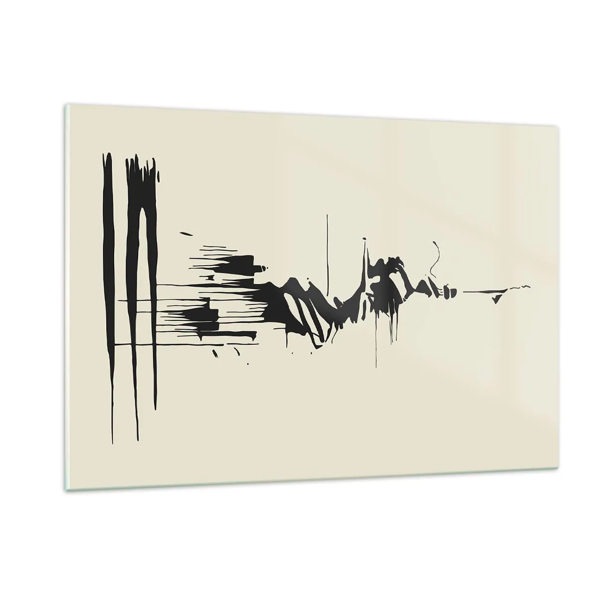 Obraz na szkle - Czarne dynamiczne linie i plamy na jasnym tle w abstrakcyjnym stylu - 120x80cm - Abstrakcja pośpieszna - Nowoczesna dekoracja ścienna do salonu, kuchni i sypialni ARTTOR