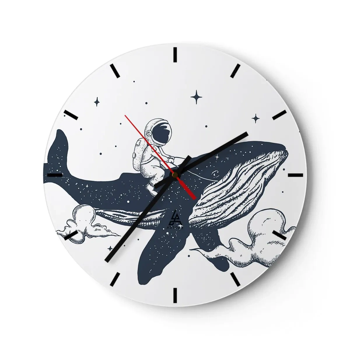 Zegar ścienny - Astronauta jadący na wielorybie w kosmosie - 30x30cm - Kosmiczna przygoda - Nowoczesna dekoracja ścienna do salonu, kuchni i sypialni ARTTOR