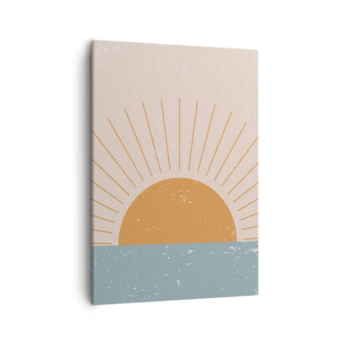 Obraz na płótnie - Minimalistyczna grafika przedstawiająca wschód słońca nad linią horyzontu - 50x70cm - Codzienny cud - Nowoczesna dekoracja ścienna do salonu, kuchni i sypialni ARTTOR