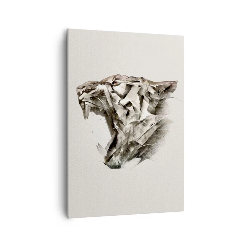 Obraz na płótnie - Abstrakcyjny wizerunek tygrysa w odcieniach beżu - 70x100cm - Już wiesz, kto rządzi - Nowoczesna dekoracja ścienna do salonu i sypialni ARTTOR