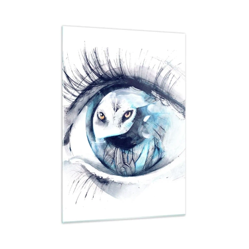 Obraz na szkle - Kobiece oko z motywem sowy w stylu akwareli - 50x70cm - Oko w oko z dzikością - Nowoczesna dekoracja ścienna do salonu, kuchni i sypialni ARTTOR