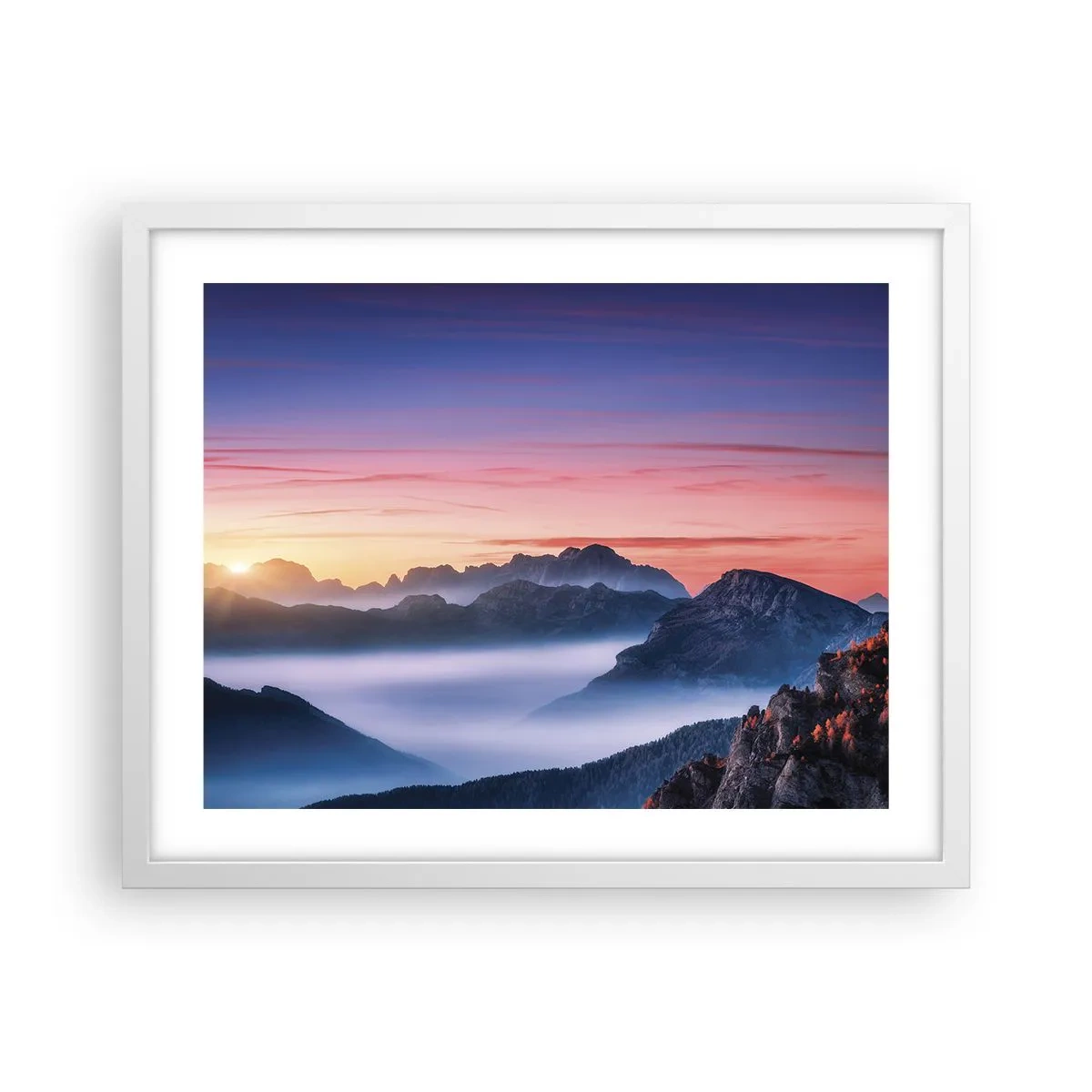 Plakat w białej ramie - Nad dolinami - 50x40 cm