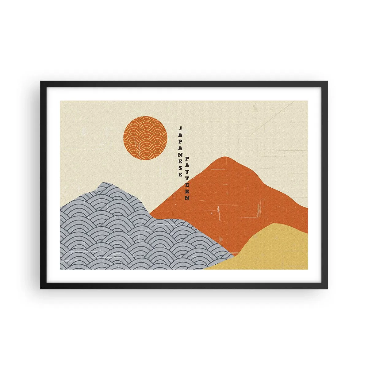 Plakat w czarnej ramie - Japońskie wzory z górami, słońcem i minimalistycznym stylem - 70x50cm - W japońskim duchu - Nowoczesna dekoracja ścienna do salonu i sypialni ARTTOR