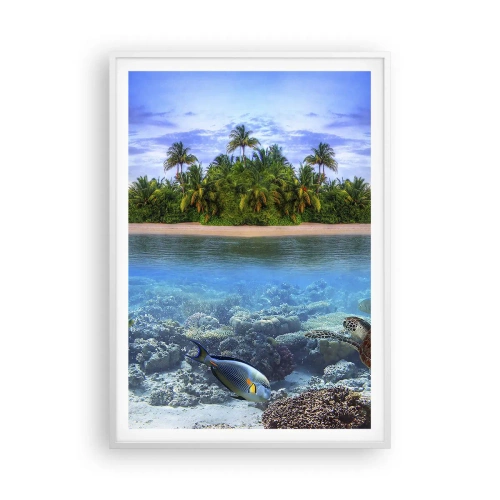 Plakat w białej ramie - Niebiańska wyspa zaprasza - 70x100 cm