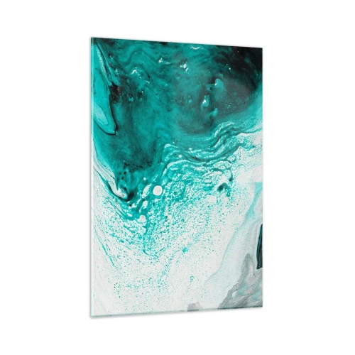 Obraz na szkle - Abstrakcyjna kompozycja w turkusowych odcieniach na białym tle - 80x120cm - Rozpłynąć się w bieli i turkusie - Nowoczesna dekoracja ścienna do salonu i sypialni ARTTOR