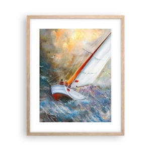 Plakat w ramie jasny dąb - Biegnące po falach - 40x50 cm