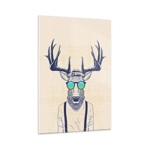 Obraz na szkle - Stylizowany jeleń w okularach przeciwsłonecznych - 80x120cm - A kogo się spodziewałeś? - Nowoczesna dekoracja ścienna do salonu i sypialni ARTTOR