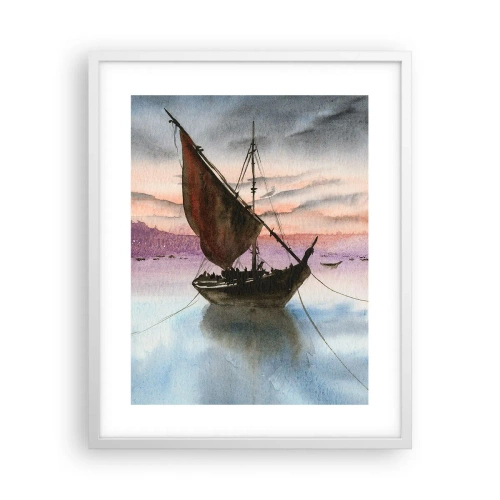 Plakat w białej ramie - Wieczór w porcie - 40x50 cm