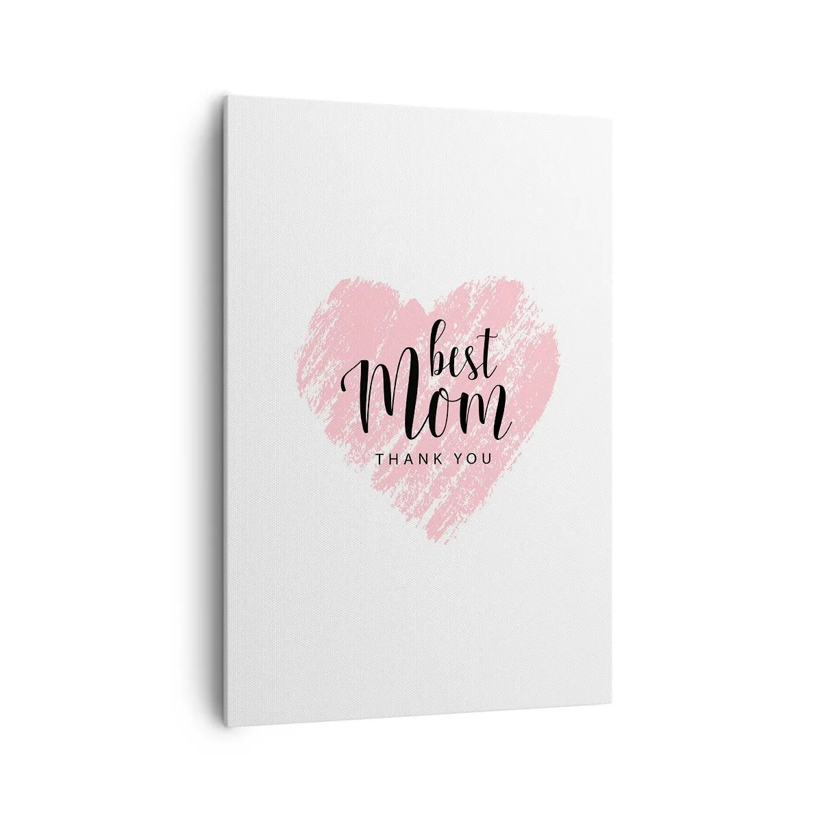 Obraz na płótnie - Różowe serce z napisem Best Mom Thank You na białym tle - 70x100cm - Zawsze odpowiedni moment - Nowoczesna dekoracja ścienna do salonu i sypialni ARTTOR