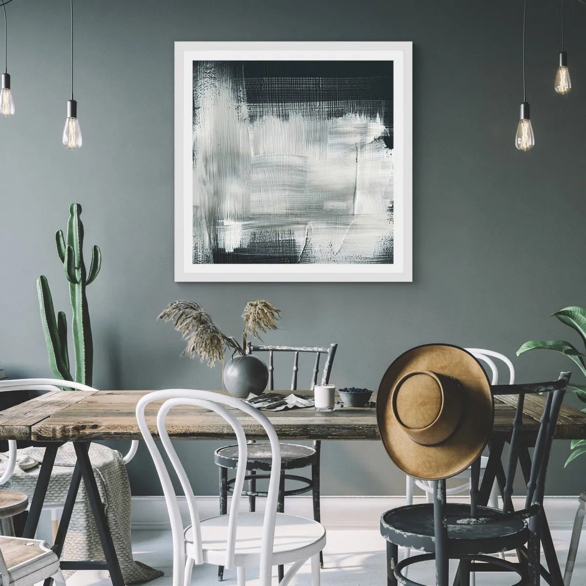 Plakat w białej ramie - Utkane z pionu i poziomu - 60x60 cm