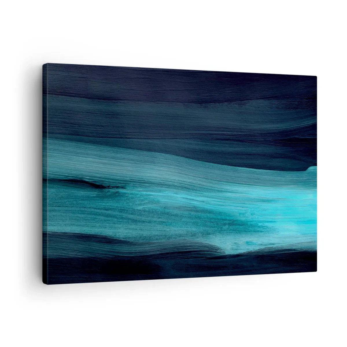 Obraz na płótnie - Subtelne abstrakcyjne fale w ciemnych odcieniach błękitu - 70x50cm - Popłyń z nurtem - Nowoczesna dekoracja ścienna do salonu i sypialni ARTTOR