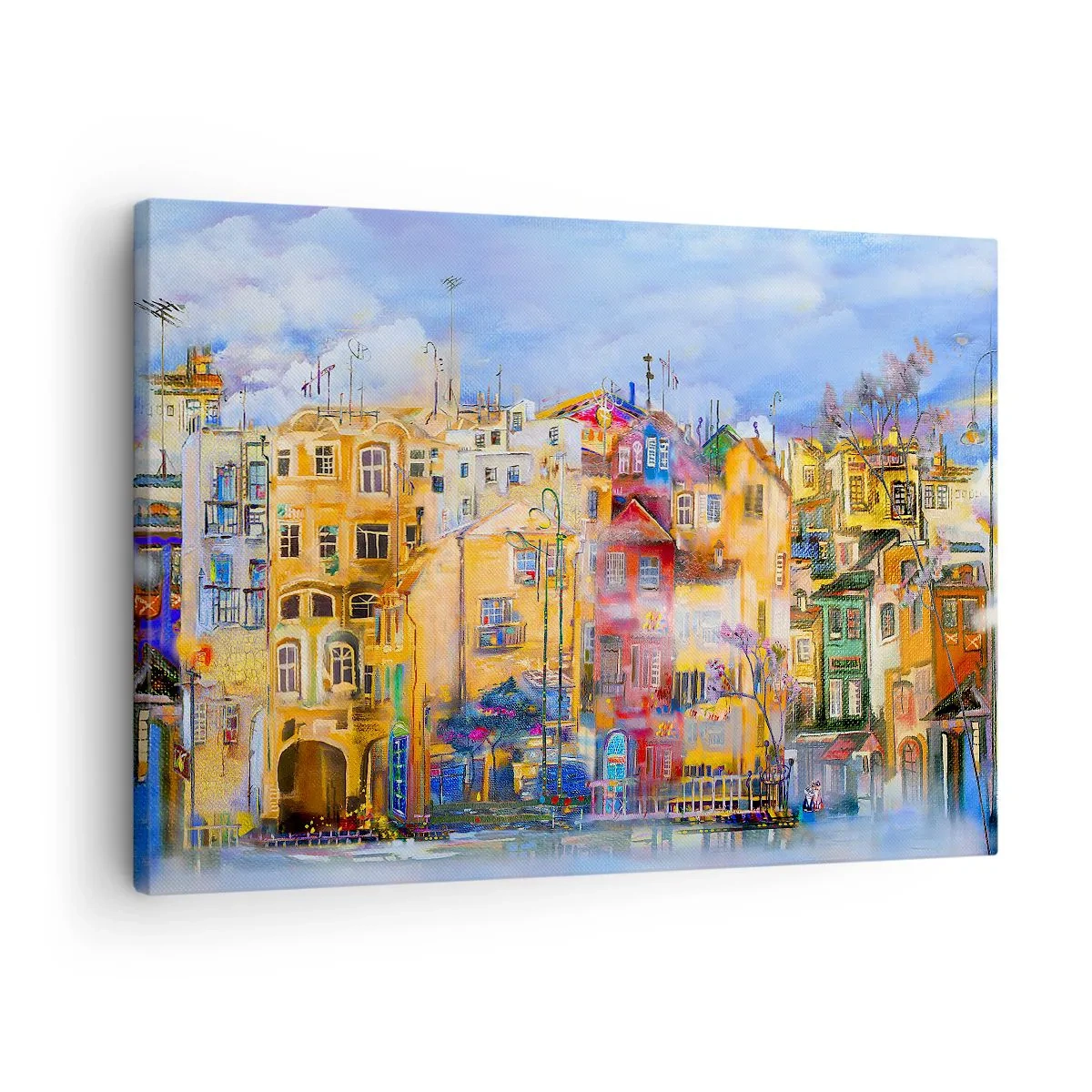 Obraz na płótnie - Kolorowe budynki miejskie w artystycznym stylu - 70x50cm - Jesteśmy razem - Nowoczesna dekoracja ścienna do salonu i sypialni ARTTOR
