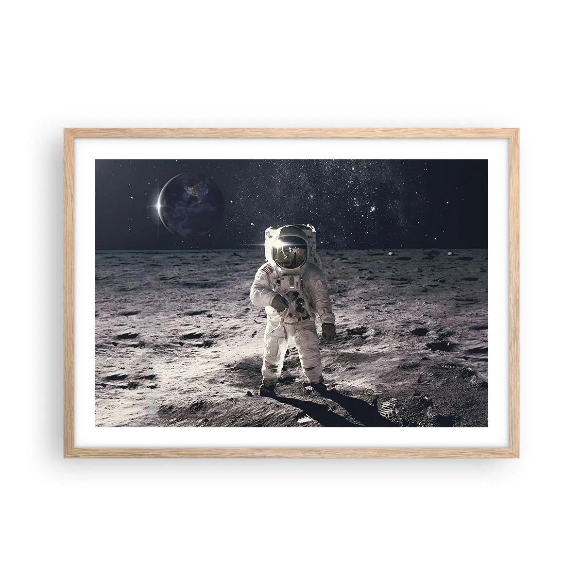 Plakat w ramie jasny dąb - Pozdrowienia z Księżyca - 70x50 cm