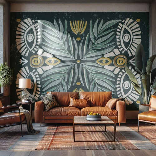 Fototapeta Premium Canvas - Jak ludowa wycinanka - Boho, Wzór, Botanika - 400x280 cm